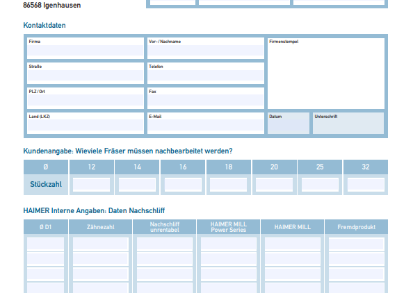 Formular: HAIMER Nachschleifservice Formular: HAIMER Nachschleifservice